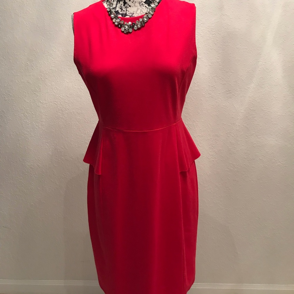 Tahari Bright Red Dress with Stone Necklace